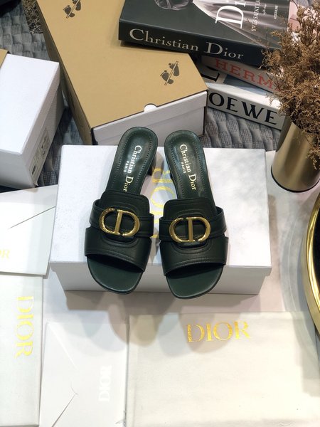 Dior CD Letter Metal Logo Flat Hollow Sandals Round Toe Thick Heel Jelly Slippers