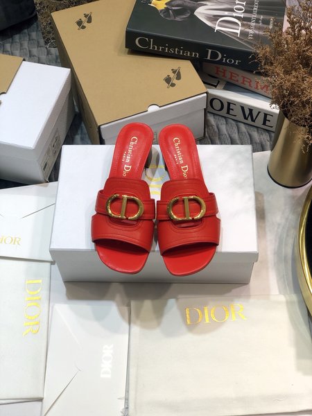 Dior CD Letter Metal Logo Flat Hollow Sandals Round Toe Thick Heel Jelly Slippers