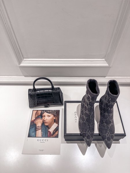 Gucci Diamond-studded high-heel elastic boots with a heel height of about 7.5cm