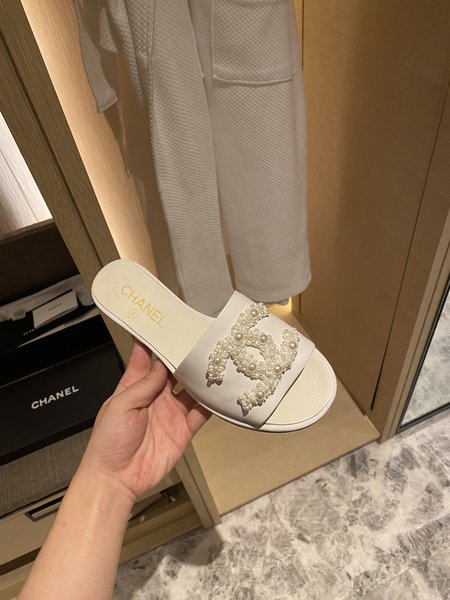 Chanel Pearl slippers hand-stitched CC
