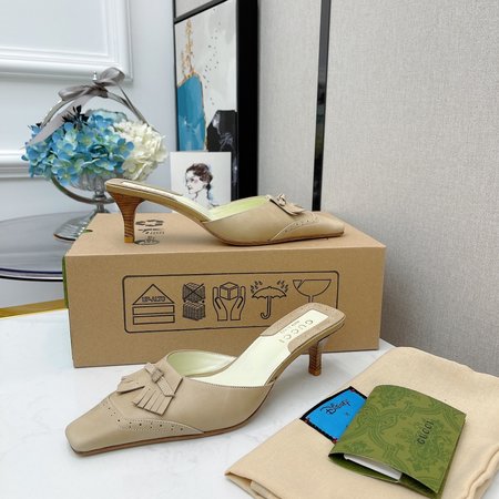 Gucci Vintage Fringed High Heel Mules Slippers