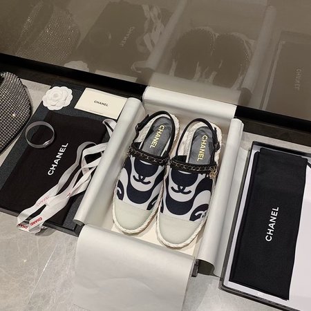 Chanel Sheepskin sandals hand-woven hemp rope metal chain