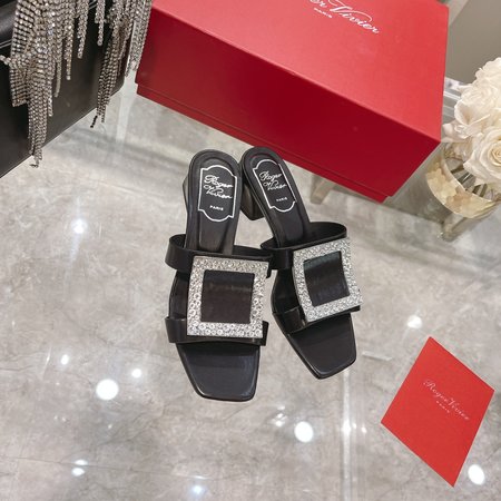 Roger Viver large buckle chunky heel slippers