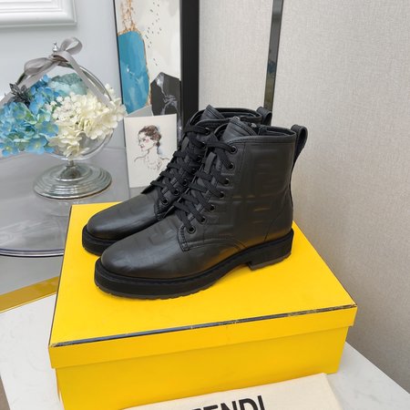 Fendi FF lace-up booties cowhide embossed logo