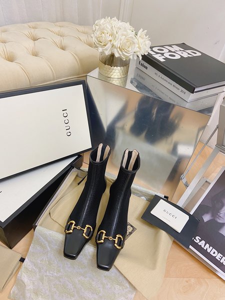 Gucci Kitten Heels grained lambskin nylon mesh boots