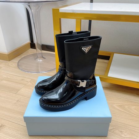 Prada Nylon mid-boots ankle boots Shiny leather Re-Nylon