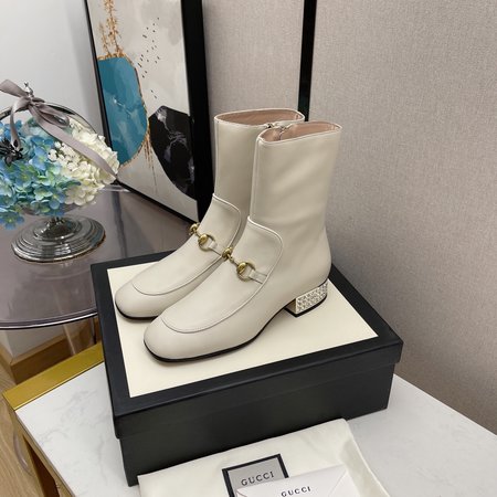 Gucci Horsebit Rhinestone Heel Booties Calfskin