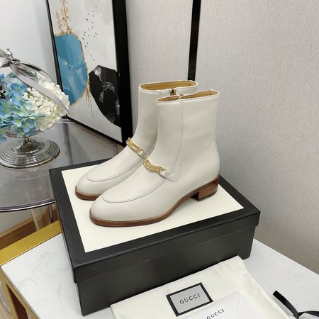 Gucci GG chain ankle boots lambskin lining cowhide
