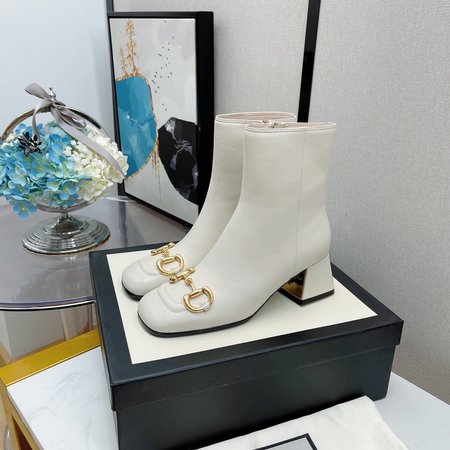 Gucci Horsebit square toe mid-heel short boots in lambskin Heel height: 5.5cm/7.5cm
