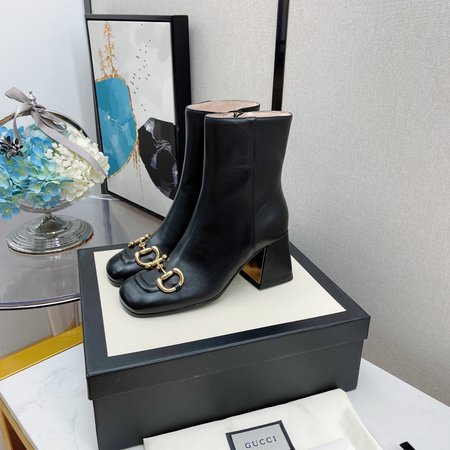 Gucci Horsebit square toe mid-heel short boots in lambskin Heel height: 5.5cm/7.5cm