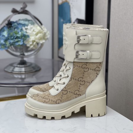 Gucci Platform Double Buckle Martin Boots Side Zipper Moto Boots Calfskin Heel Height: 5cm