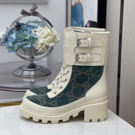 Gucci Platform Double Buckle Martin Boots Side Zipper Moto Boots Calfskin Heel Height: 5cm