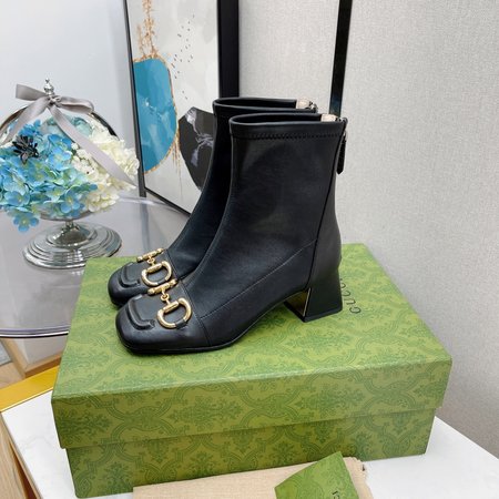 Gucci Horsebit square toe thick elastic short boots Heel height: 5.5cm