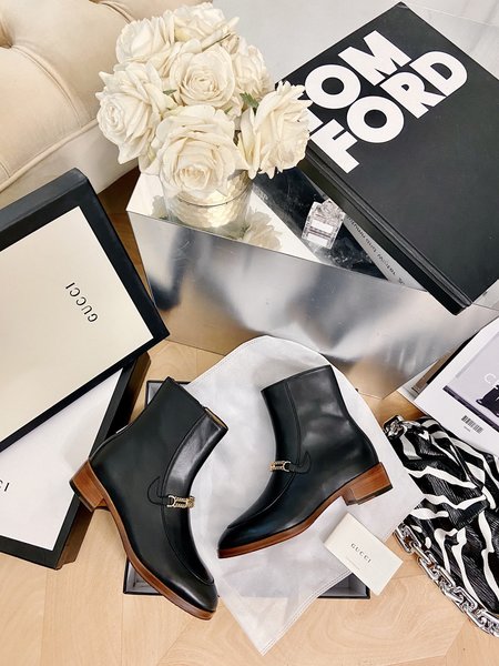 Gucci Boots Grained Lambskin Edition Nylon Mesh 3cm Kitten Heels