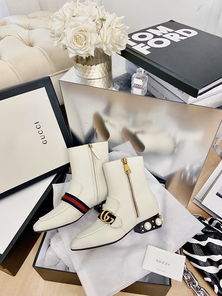 Gucci Boots Grained Lambskin Edition Nylon Mesh 3cm Kitten Heels