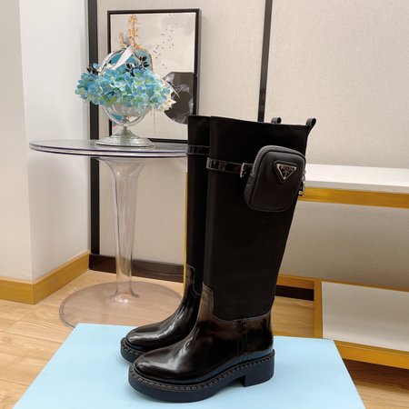 Prada Nylon high boots small bag in shiny leather and Re-Nylon Moto style