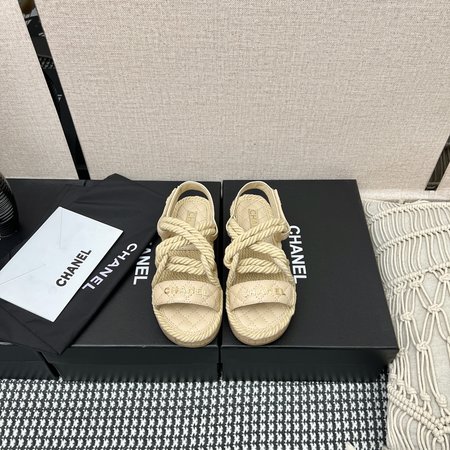 Chanel Straw Velcro Sandals
