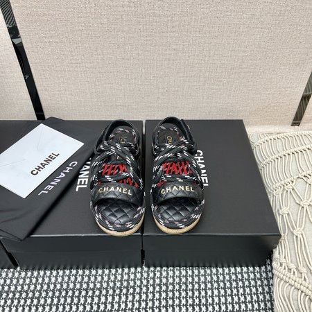 Chanel Straw Velcro Sandals