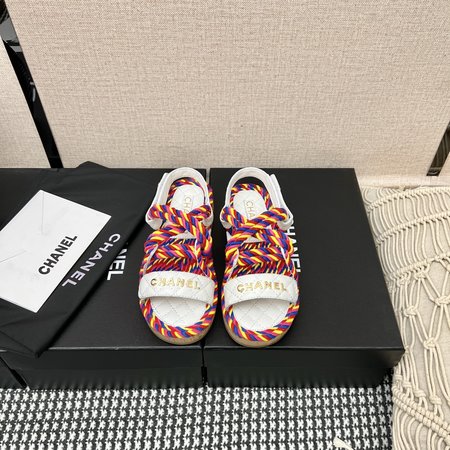 Chanel Straw Velcro Sandals