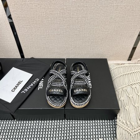 Chanel Straw Velcro Sandals