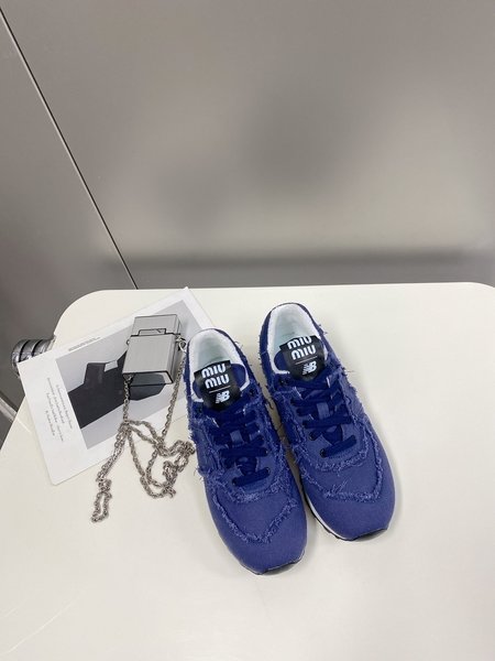 Miu Miu Rough fabric patchwork rhinestone sneakers