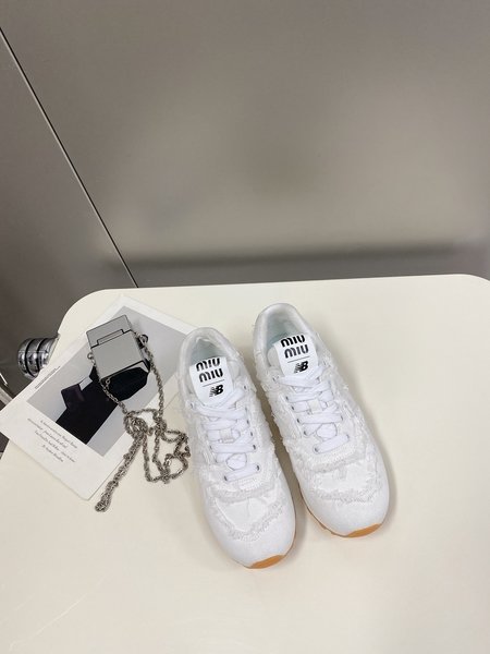 Miu Miu Rough fabric patchwork rhinestone sneakers