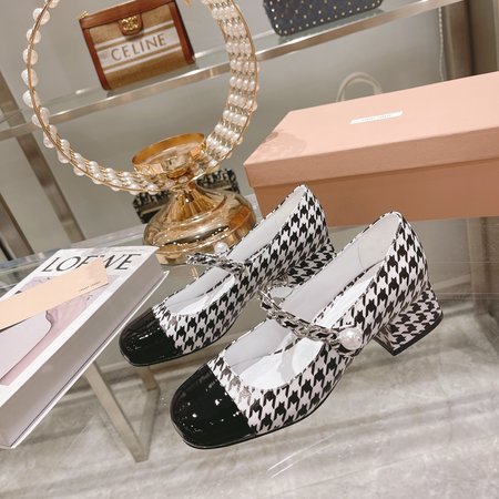 Miu Miu Mary Jane houndstooth block heel platform shoes