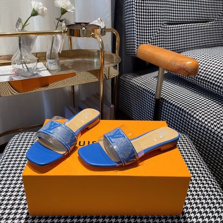 Louis Vuitton Slippers Lamb fabric TPU transparent film Genuine leather outsole