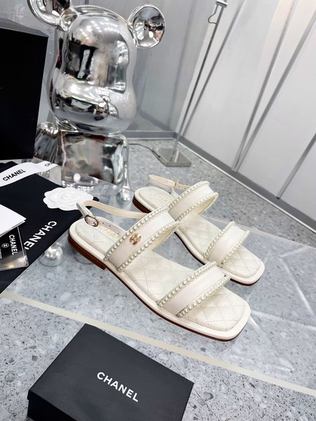 Chanel Pearl Sandals Handmade Pearl Stitching