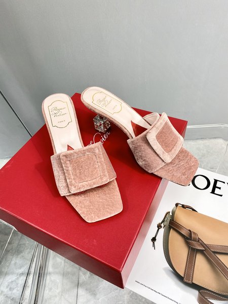 Roger Viver Crystal Heel Square Toe Slippers