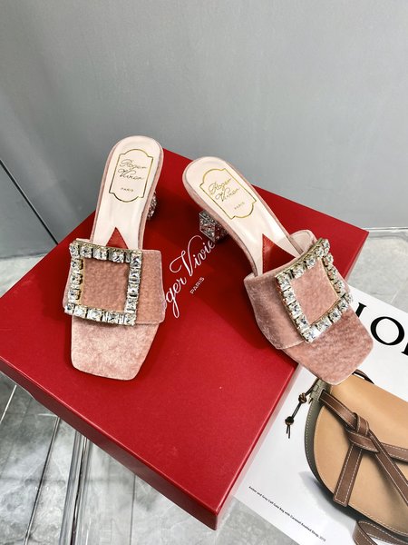 Roger Viver Crystal Heel Square Toe Slippers