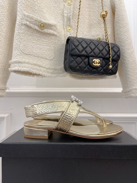 Chanel pearl buckle sandals