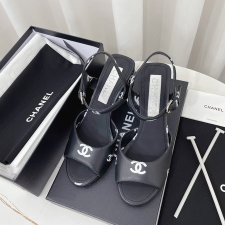 Chanel Black and white panda sandals 7.5cm chunky heel