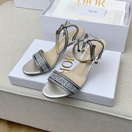 Dior Rhinestone Color Block Heeled Sandals