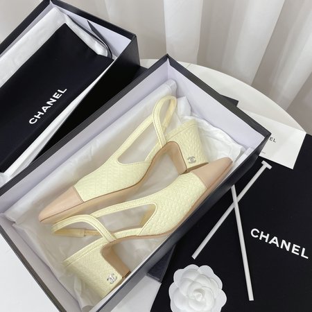 Chanel color block block heel sandals