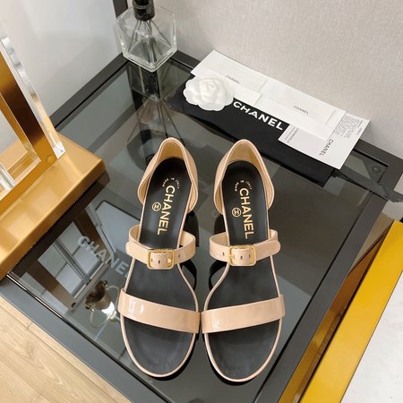 Chanel wrinkled patent leather sandals