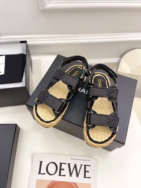 Chanel Beach Velcro Sandals Handwoven Hemp Rope Negatives
