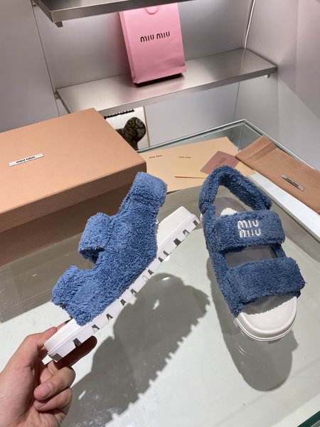 Miu Miu embroidered letter fur slippers