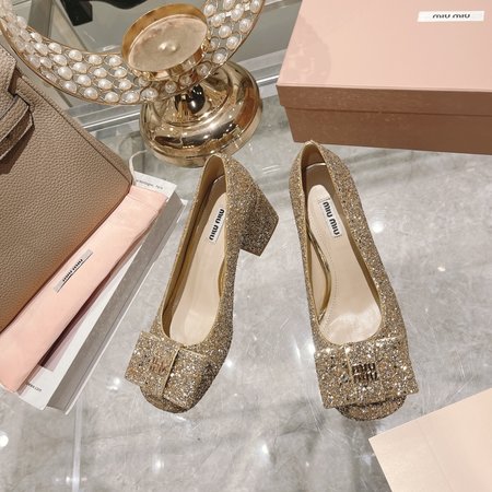 Miu Miu Square Toe Chunky Chain Pearl Mary Janes