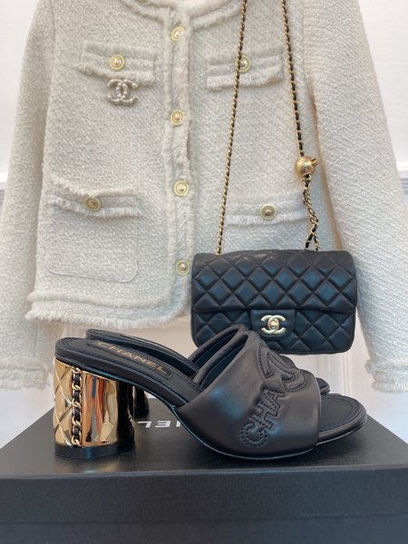 Chanel Metal heel CC slides