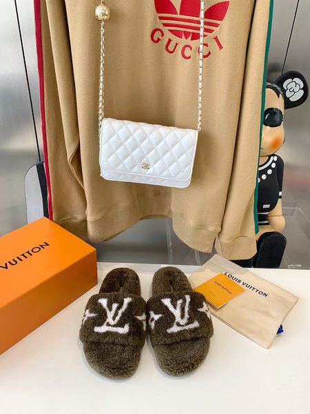 Louis Vuitton teddy fur slippers