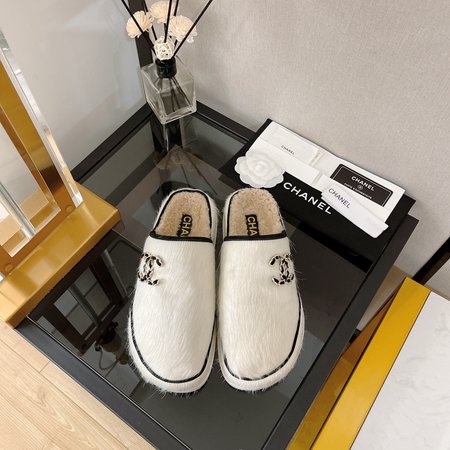 Chanel Horsehair Half Slipper Muller CC Chain Big Logo