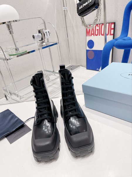 Prada Square toe platform loafer Martin boots