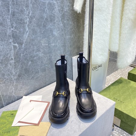 Gucci Platform Horsebit Knit-Panel Chelsea Boots