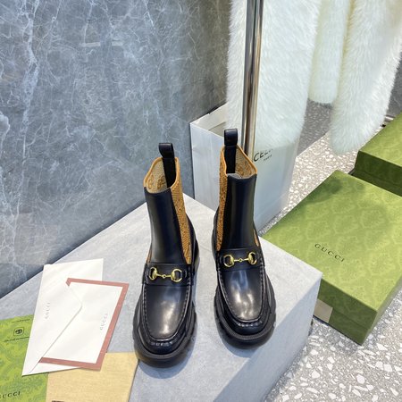 Gucci Platform Horsebit Knit-Panel Chelsea Boots