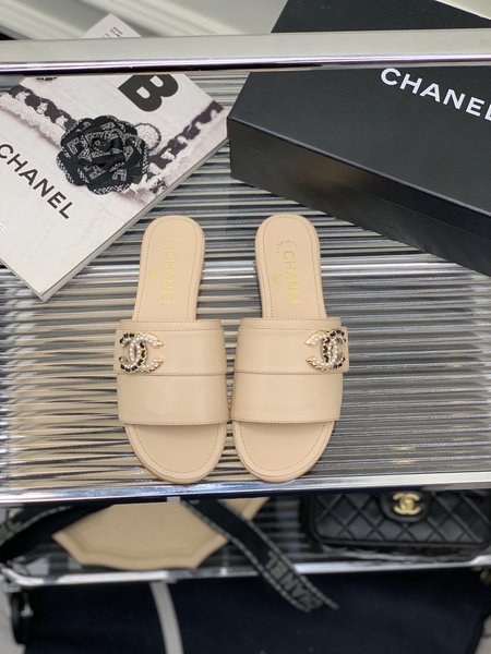 Chanel CC Buckle Leather Slippers