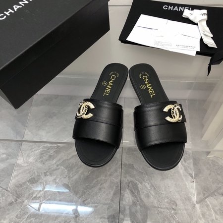 Chanel rhinestone buckle slippers