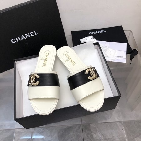 Chanel rhinestone buckle slippers