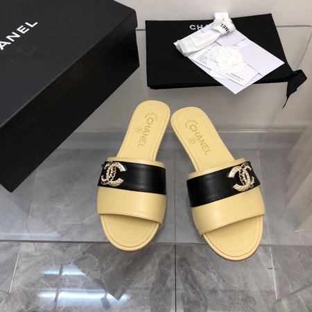 Chanel rhinestone buckle slippers