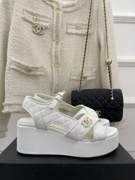 Chanel cross strap platform sandals